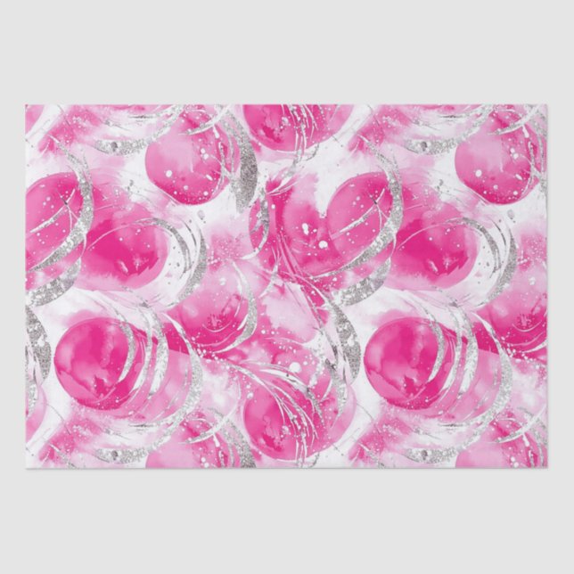 Papel De Seda Aniversário Círculos Abstratos Rosa Prata Glam (Frente )