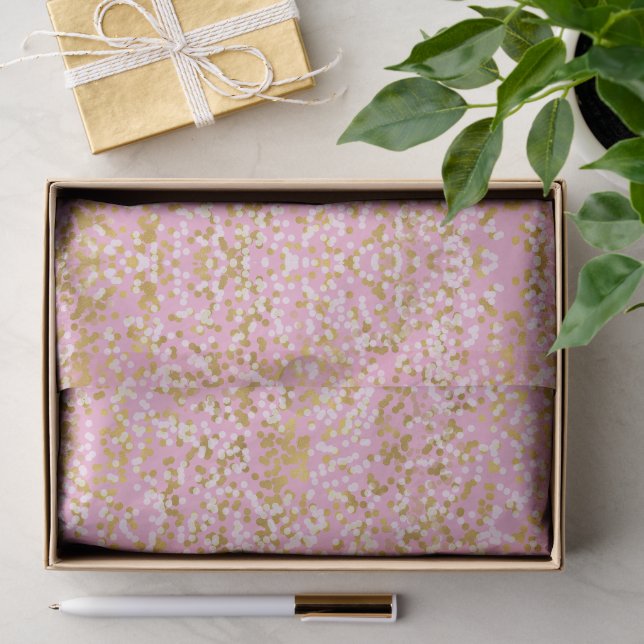 Papel De Seda Aniversário Confetes Branco Dourado Rosa (Presente)