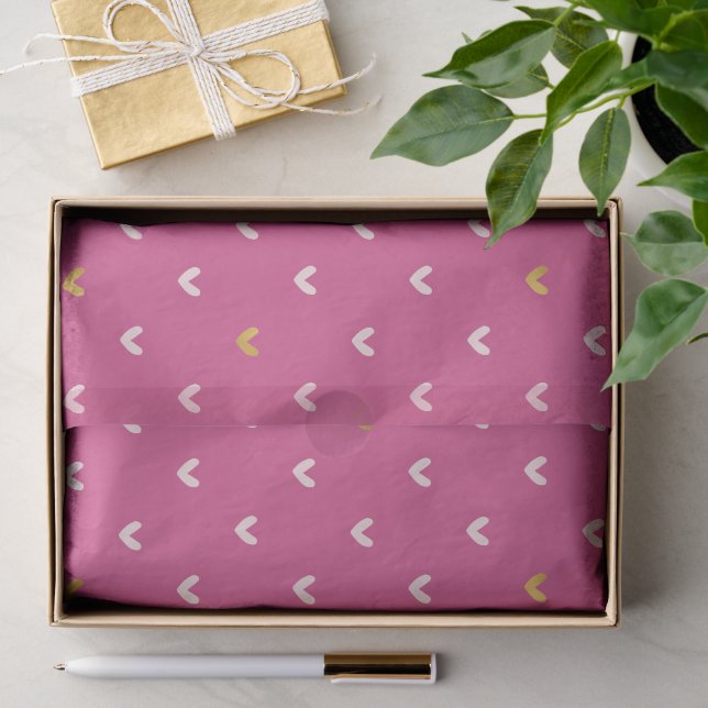 Papel De Seda Aniversário Corações Rosa Dourado Chic (Presente)