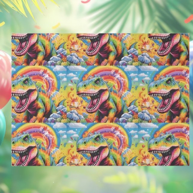 Papel De Seda aniversário de dinossauros, bonito (Cute Dinosaur Birthday Tissue Paper for Fun Celebrations!)