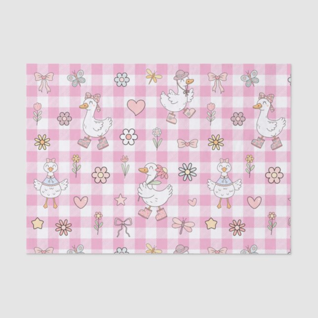 Papel De Seda Aniversário de Gingham Rosa-Rosa-bobo (Frente )