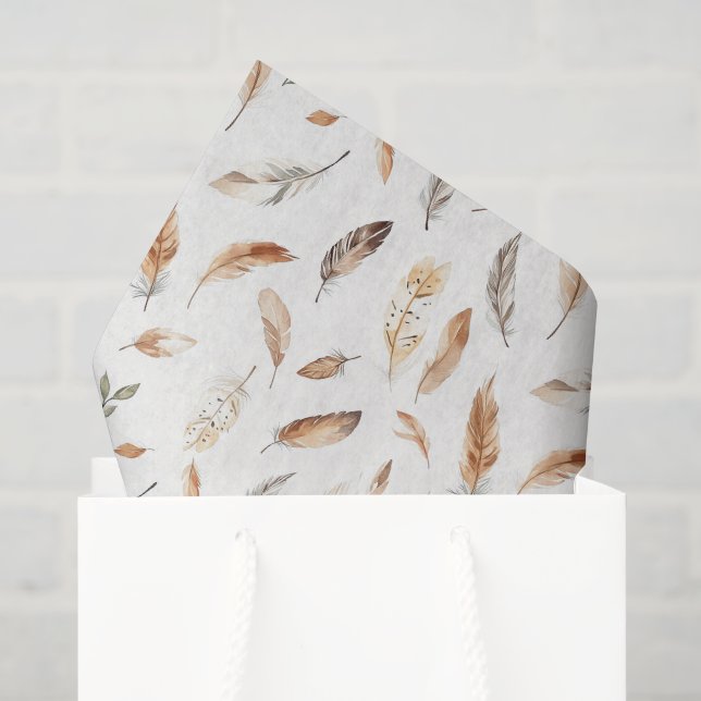 Papel De Seda Aniversário de Penas Boho Creme (Sacola de presentes)