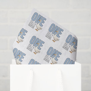 Papel De Seda Aniversário de Um Ano do Moderno Azul Um Ganso Tol