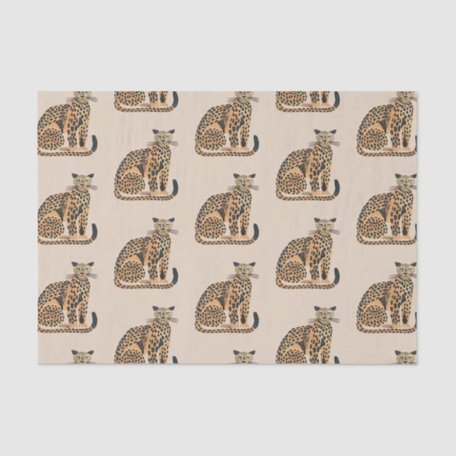 Papel De Seda Aniversário do Animal Leopardo Dourado Creme (Frente )