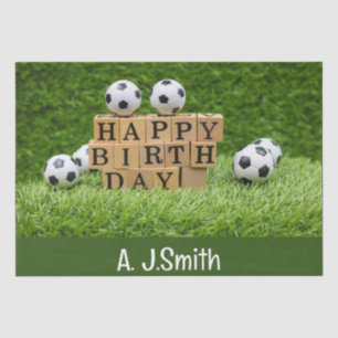 Papel De Seda Aniversário do futebol com bolas de grama verde