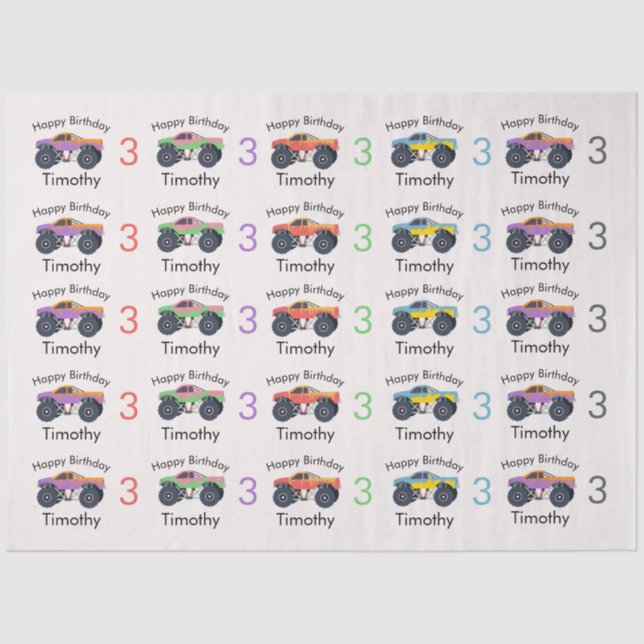 Papel De Seda Aniversário do Monster Trucks (Frente )