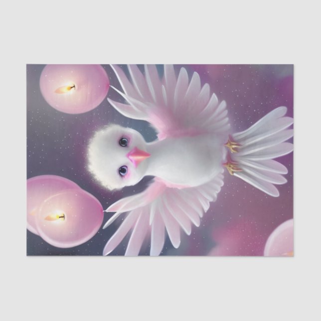 Papel De Seda Aniversário do Pássaro Bebê Branco e Rosa (Frente )