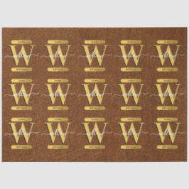 Papel De Seda Aniversário do Preto Faux e do Monograma Dourado