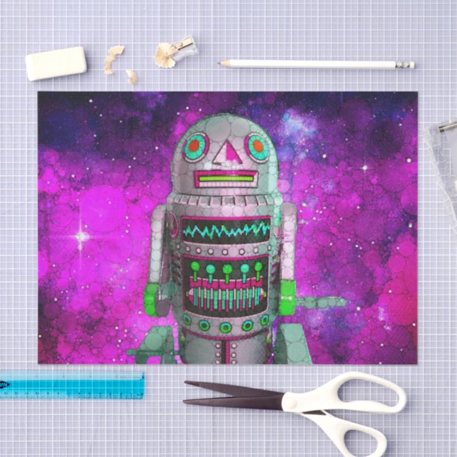 Papel De Seda Aniversário do robô de brinquedo Scifi roxo da gal (Arte )