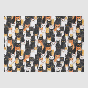 Papel De Seda Aniversário dos Gatos Pretos Brancos Laranja