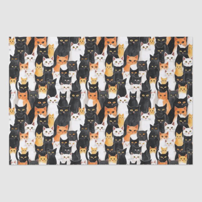 Papel De Seda Aniversário dos Gatos Pretos Brancos Laranja (Frente )