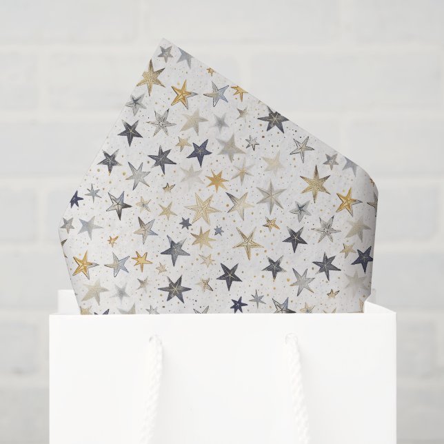 Papel De Seda Aniversário Estrelas Douradas Azuis (Sacola de presentes)
