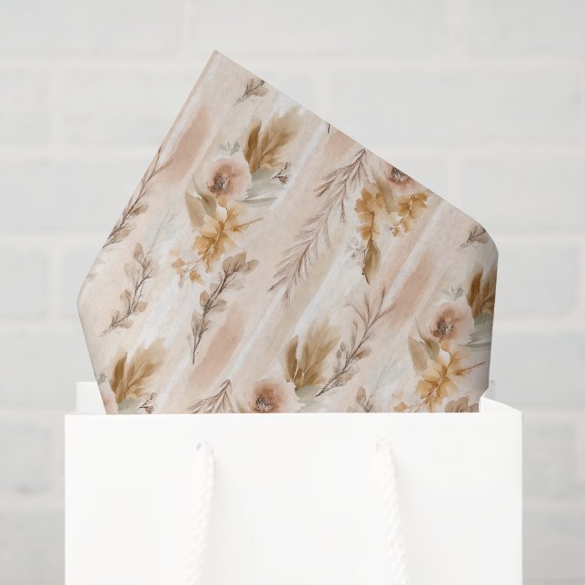 Papel De Seda Aniversário Floral Boho Creme Rústico (Sacola de presentes)