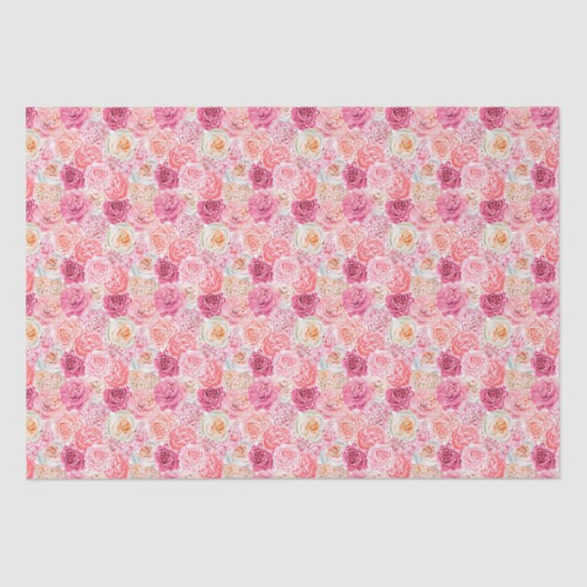 Papel De Seda Aniversário Floral Branco Rosa para o Chá de panel (Frente )