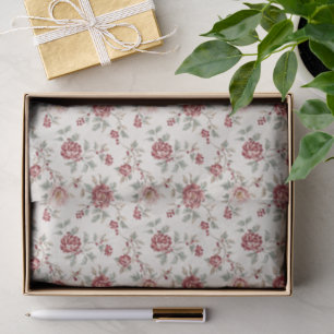 Papel De Seda Aniversário Floral Vermelho Creme Chic Bonito