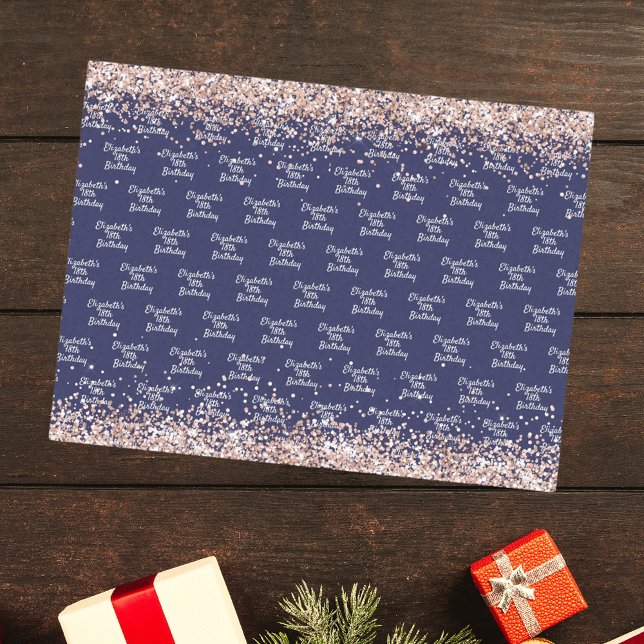 Papel De Seda Aniversário marinho azul rosa dourado nome elegant (Criador carregado)
