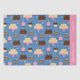 Papel De Seda Aniversário Padrão de Bolo Nome Personalizado + Sa