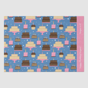 Papel De Seda Aniversário Padrão de Bolo Nome Personalizado + Sa