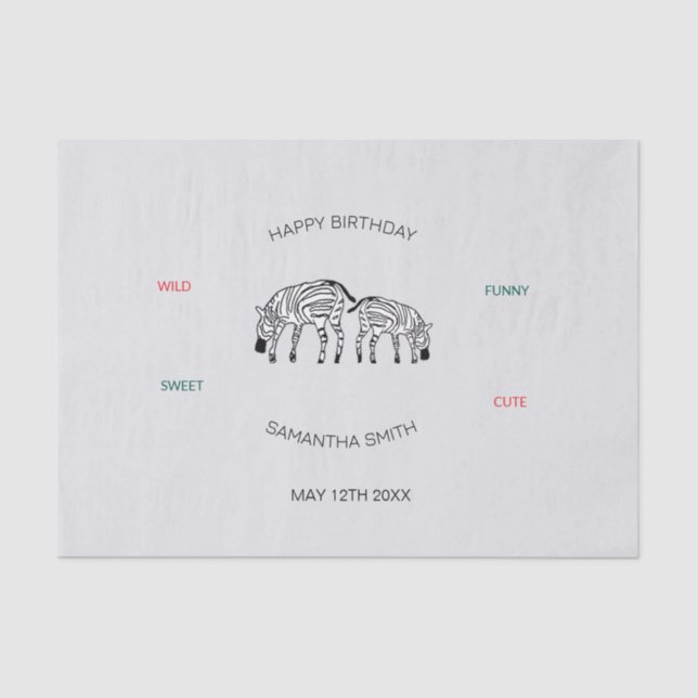 Papel De Seda Aniversário, Zebras Quenianas bonitas e felizes (Frente )
