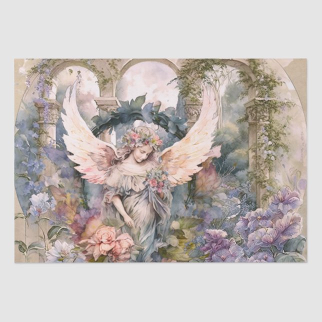 Papel De Seda Anjo De Aquarela Em Jardim (Frente )