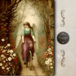 Papel De Seda Anjo de Bicicleta Arte Antiga de Jardim Decoupage