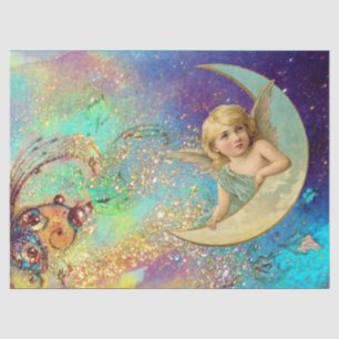PAPEL DE SEDA ANJO DE LUA EM ESPUMA FLORAL AZUL AMARELA DOURADA
