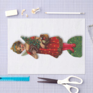 Papel De Seda Anjo de Natal Vintage Vitoriano Menina Grande