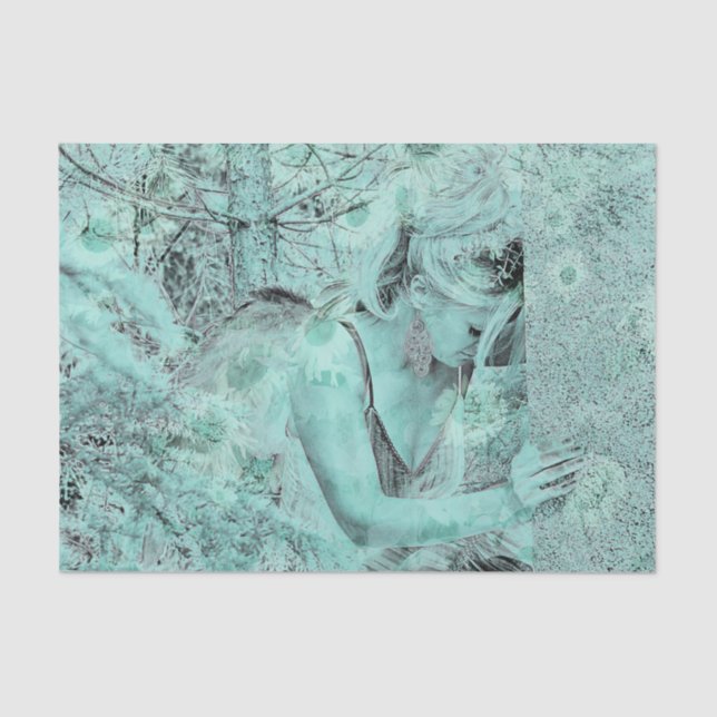 Papel De Seda Anjo Elegante Verde Verde Celestial Antiquado (Frente )