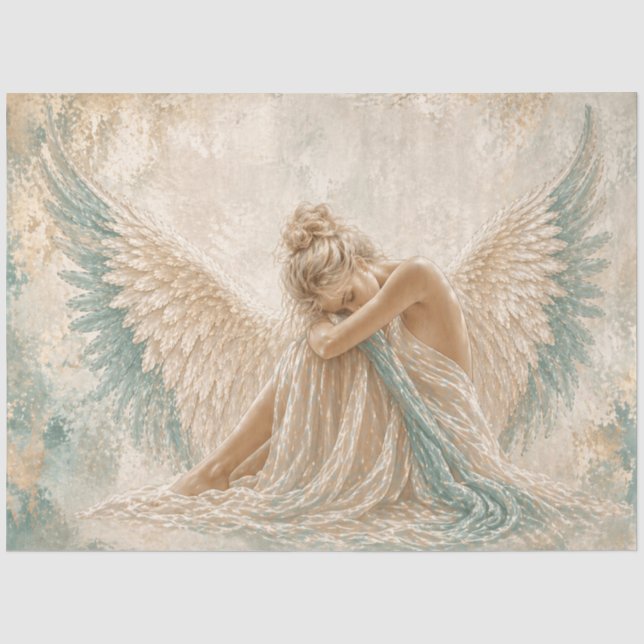 Papel De Seda Anjo Pérola Verde-azulado  (Frente )