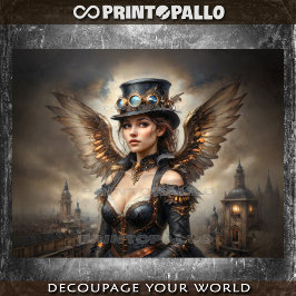 Papel De Seda Anjo Steampunk com cartola sobre Londres Vitoriana