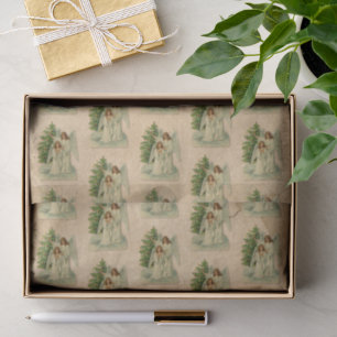 Papel De Seda Anjos da Árvore de Natal Antiquados Parchment Vict