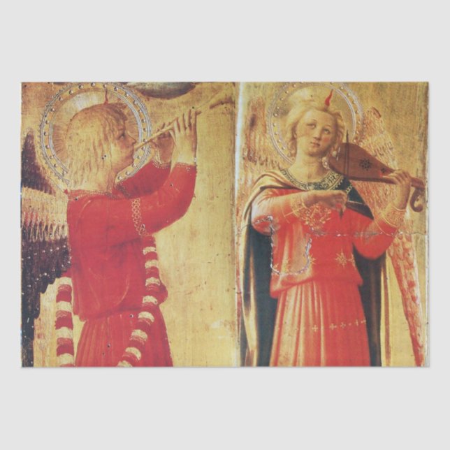 Papel De Seda ANJOS DE FAZER MÚSICO NO Natal VERMELHO E DOURADO (Frente )