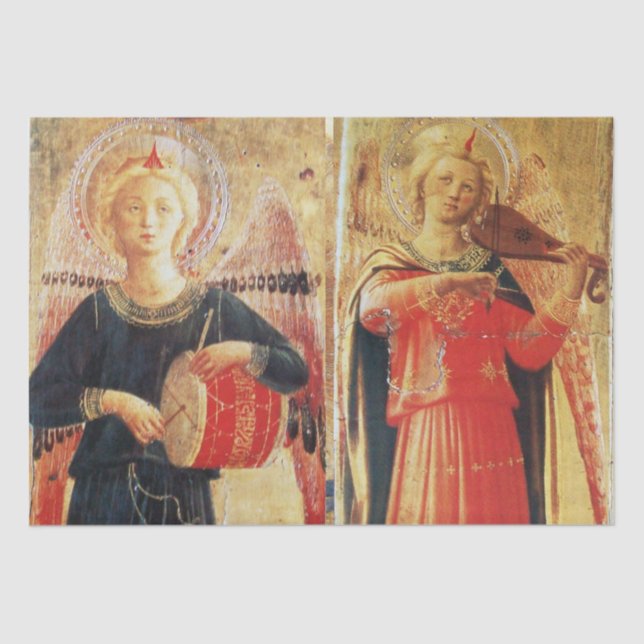 Papel De Seda ANJOS DE FAZER MÚSICO NO Natal VERMELHO E DOURADO (Frente )