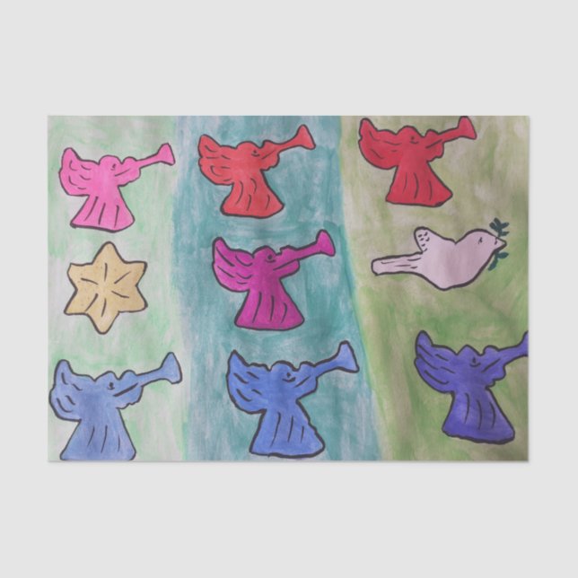 Papel De Seda Anjos de Natal com trompetes (Frente )