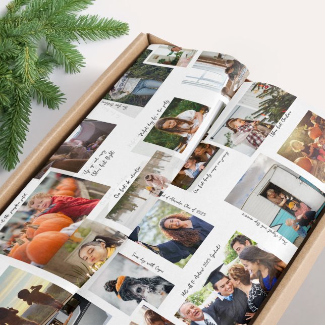 Papel De Seda Ano em Momentos 25 Colagem de Fotos e Legendas da  (Year in Moments 25 Family Photo Collage & Captions Tissue Paper)