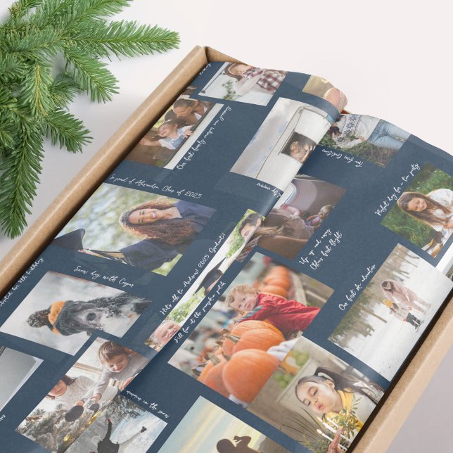 Papel De Seda Ano em Momentos 25 Colagem de Fotos e Legendas da  (Year in Moments 25 Family Photo Collage & Captions Tissue Paper4)