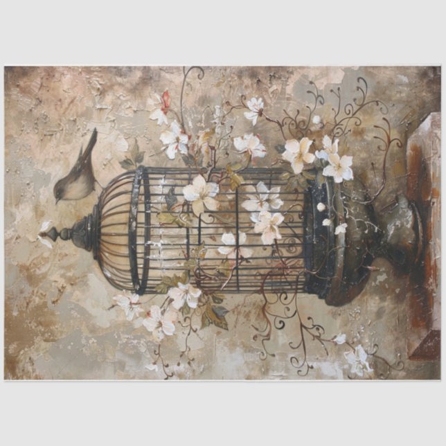 Papel De Seda Antiga gaiola de aves (Frente )