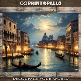 Papel De Seda Antiga paisagem costeira de Veneza sobre o canal à