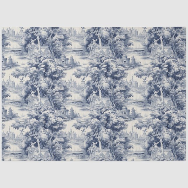 Papel De Seda Antigo Castelo Modern Blue Toile de Jouy (Frente )