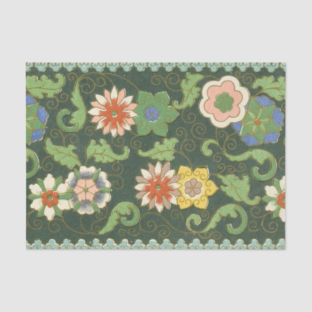 Papel De Seda Antigo Padrão Chinês de Cloisonné: Jade Verde (Frente )