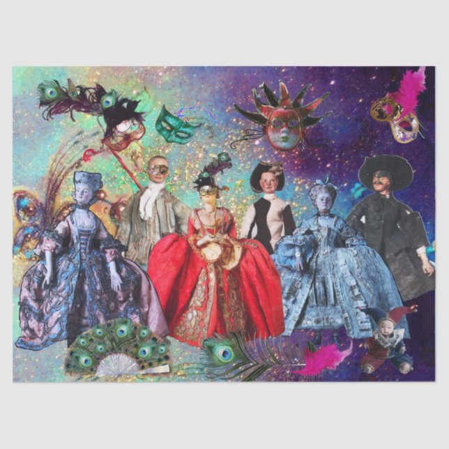 PAPEL DE SEDA ANTIGO PARTIDO ITALIANO MASCARADA DE BOMBAS E MÁSC (Frente )