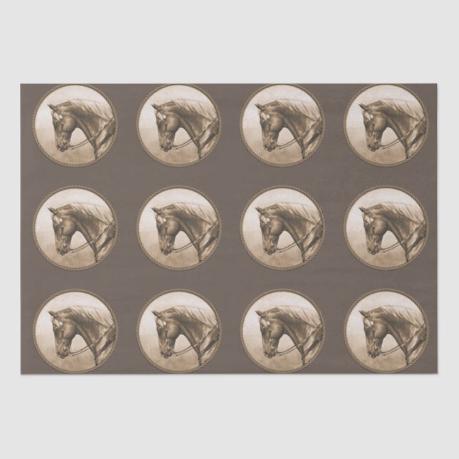 Papel De Seda Antigo Quarto Oeste Horse Sepia Brown (Frente )