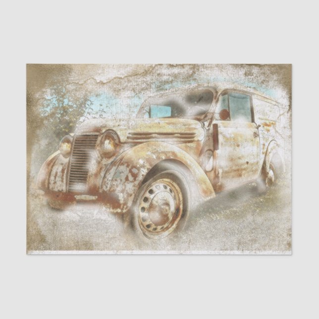 Papel De Seda Antigo Rusted Renault Juvaquatre Van Decoupage (Frente )