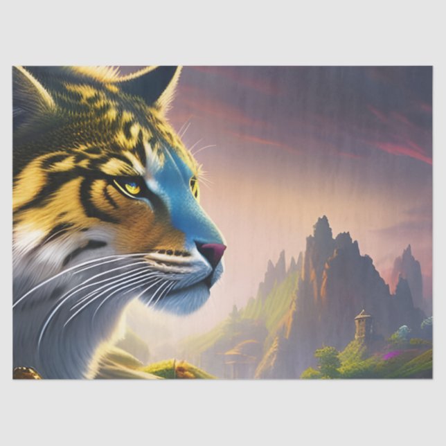 Papel De Seda Antigo Tigre Levanta suas flores roxas do reino (Frente )