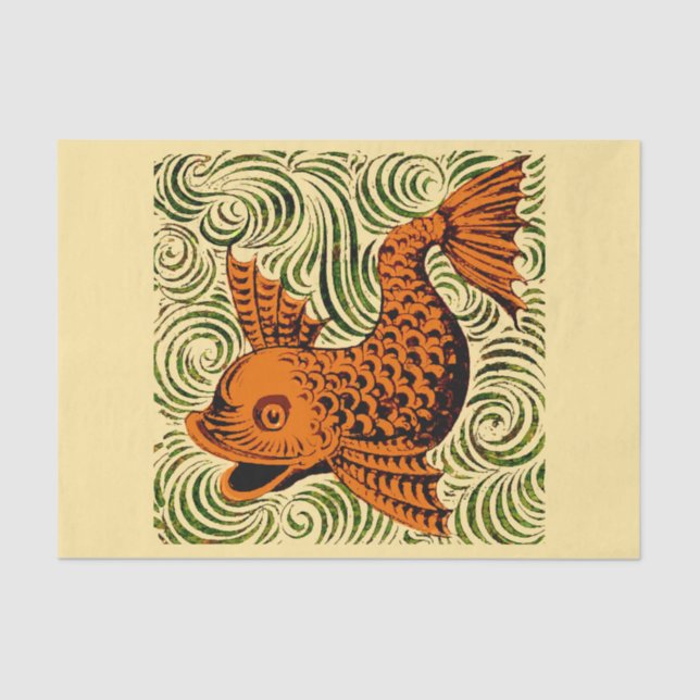 Papel De Seda Antiguidade de Peixe Azulejo Antigo (Frente )