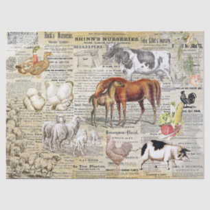 Papel De Seda Antiguidade Vintage Animais Ephemera Beige