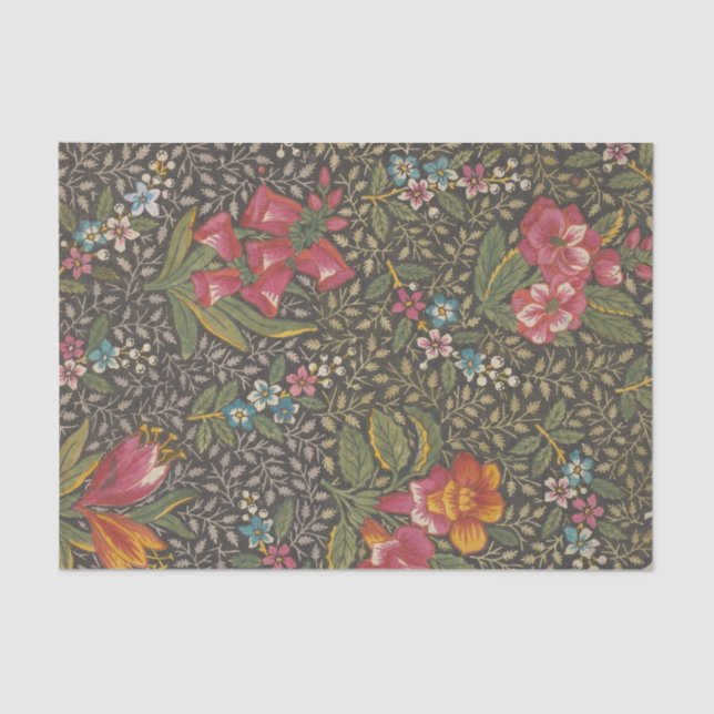 Papel De Seda Antiquado Toile de Jouy 1800s Floral Branches (Frente )