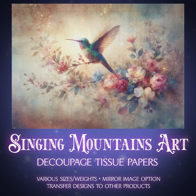 Papel De Seda Antique Botanical Hummingbird Art Decoupage (Criador carregado)
