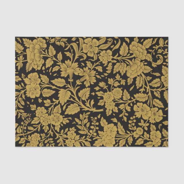 Papel De Seda Antique Gold Floral Indian Lac-work Black Pattern (Frente )