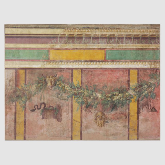 PAPEL DE SEDA ANTIQUE ROMAN FRESCO,SATYR MASK,GARLAND,FRUITS  (Frente )
